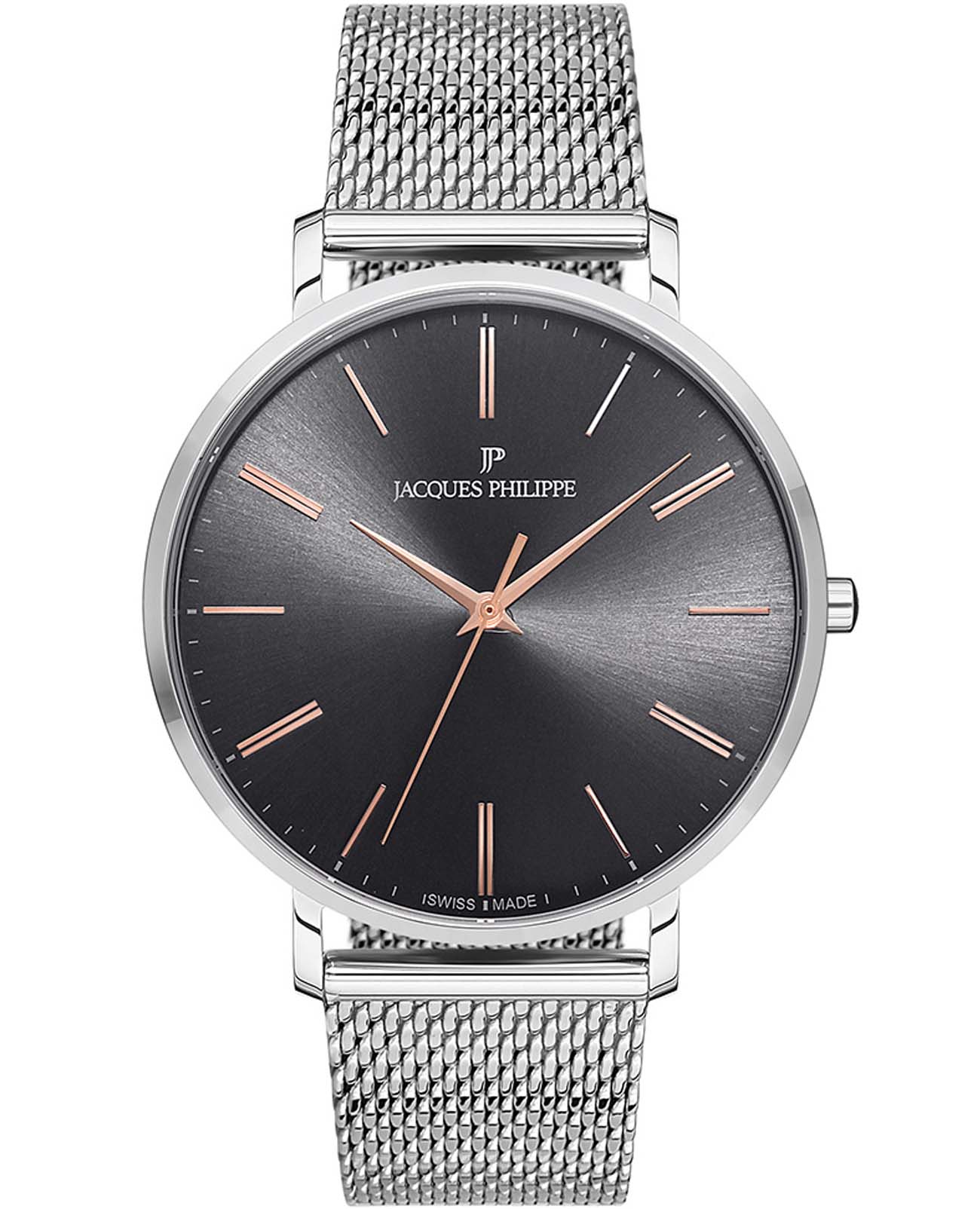 Jacques Philippe Jacques Philippe Base JPQGS071246  JPQGS071246 кварцевые мужские часы серый циферблат, браслет нержавеющая сталь — вид спереди