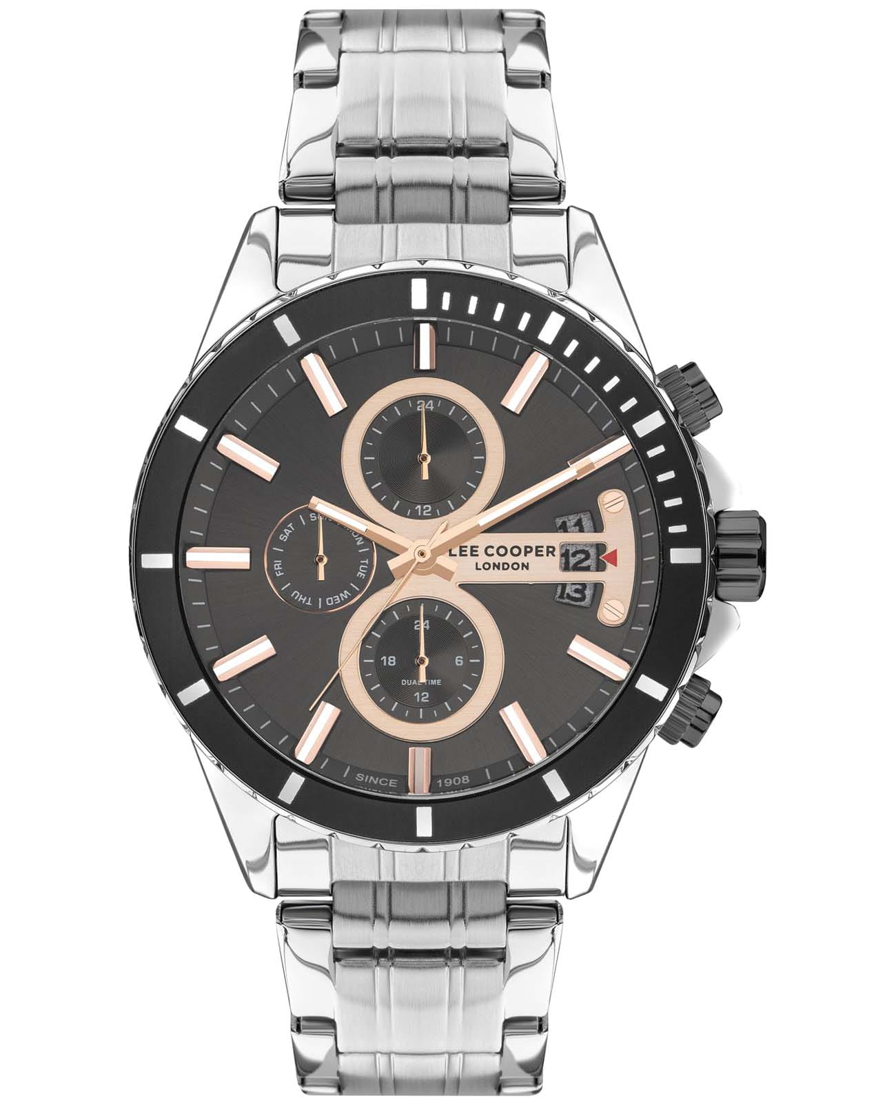 Lee Cooper Lee Cooper LC07529.060  LC07529.060 кварцевые мужские часы черный циферблат, браслет нержавеющая сталь — вид спереди