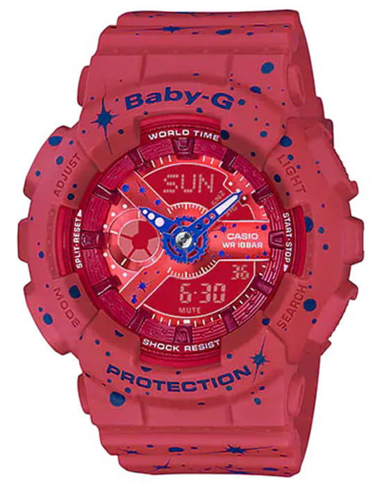 Casio Casio Baby-G BA-110ST-4ADR  BA-110ST-4ADR кварцевые женские часы красный циферблат, браслет пластик — вид спереди