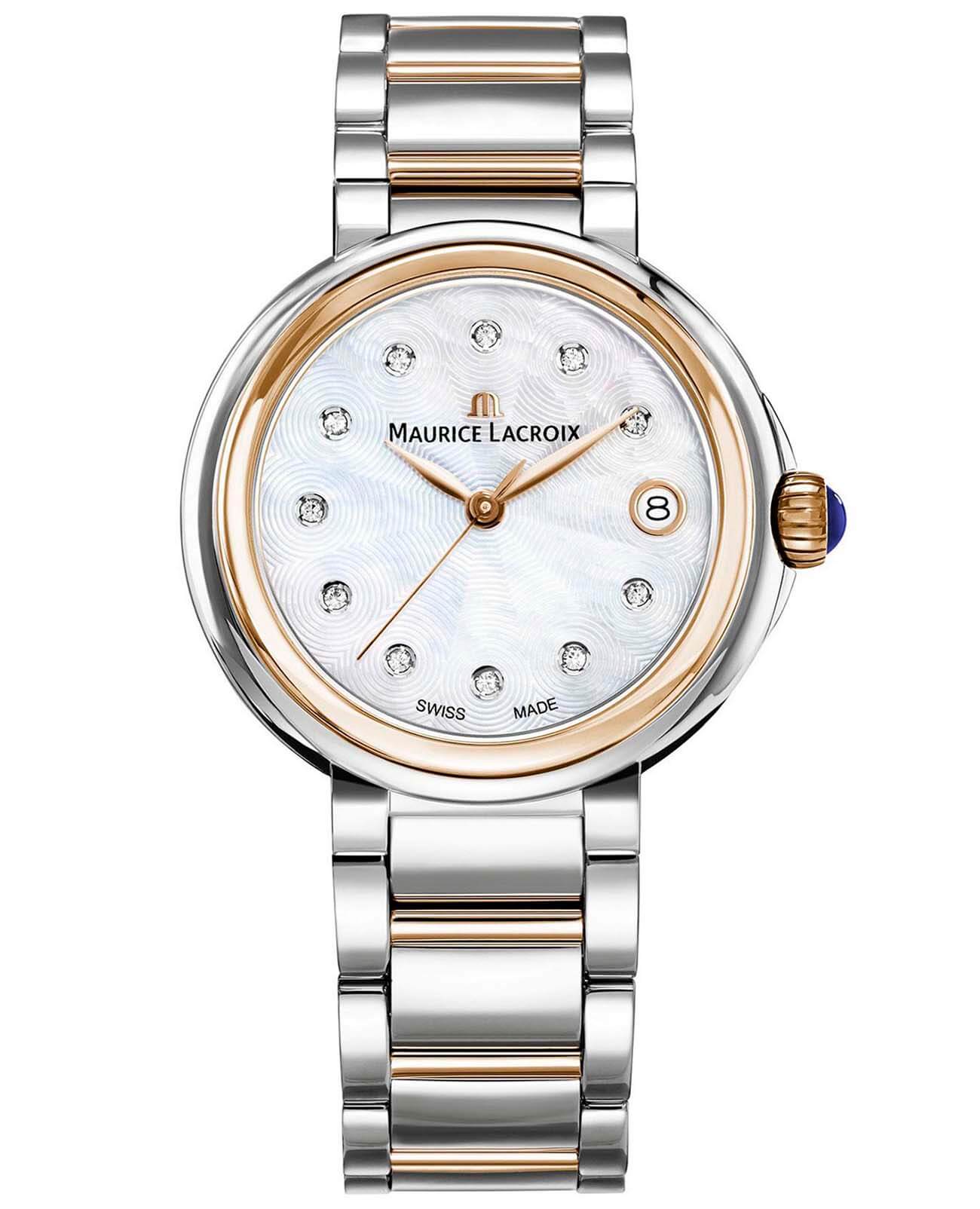 Maurice Lacroix Maurice Lacroix FIABA Date FA1007-PVP13-170-1  FA1007-PVP13-170-1 кварцевые женские часы белый циферблат, браслет сталь c pvd покрытием — вид спереди