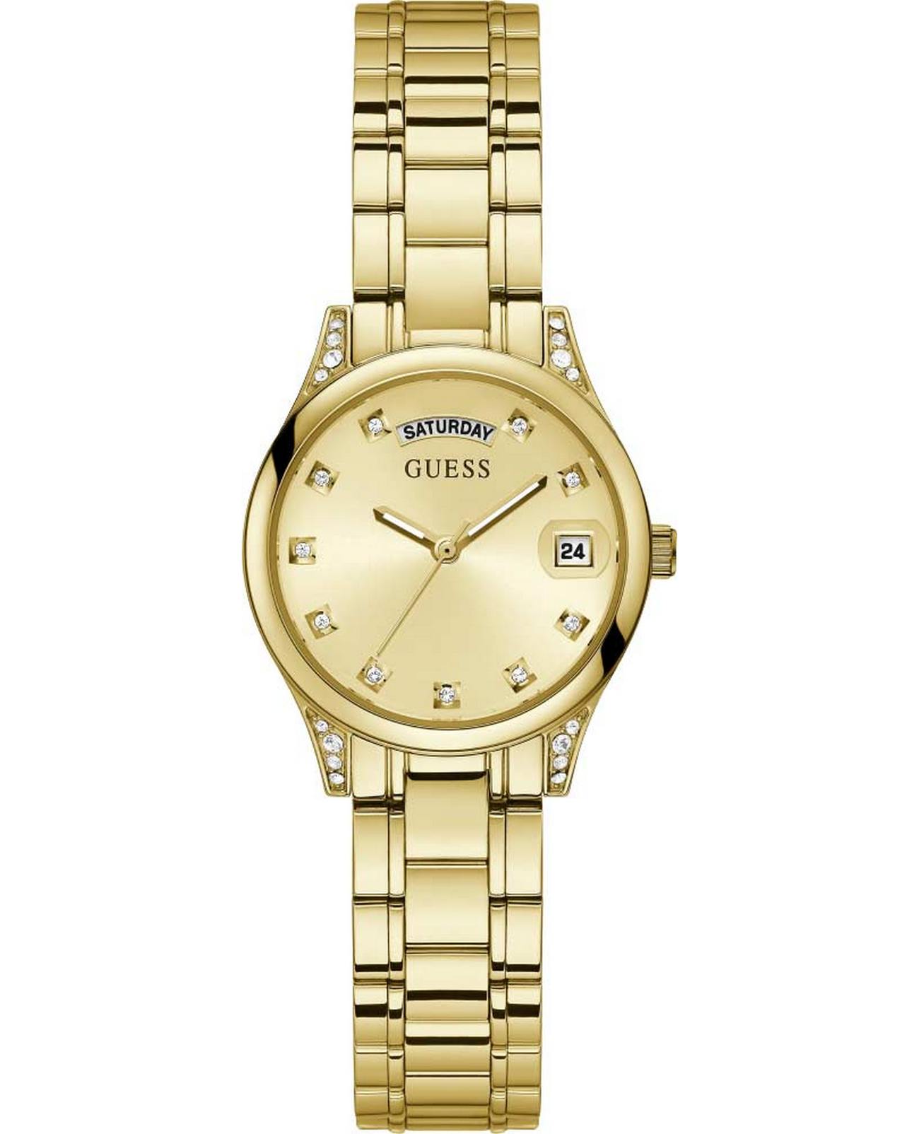 Guess Guess Mini Aura GW0385L2  GW0385L2 кварцевые женские часы золотой циферблат, браслет нержавеющая сталь — вид спереди