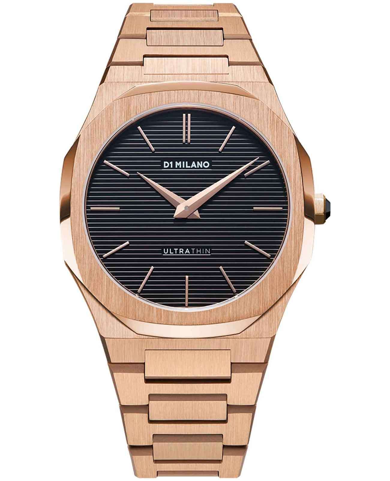 D1 Milano D1 Milano Ultra Thin UTBJ16  UTBJ16 кварцевые мужские часы черный циферблат, браслет нержавеющая сталь с pvd-покрытием — вид спереди