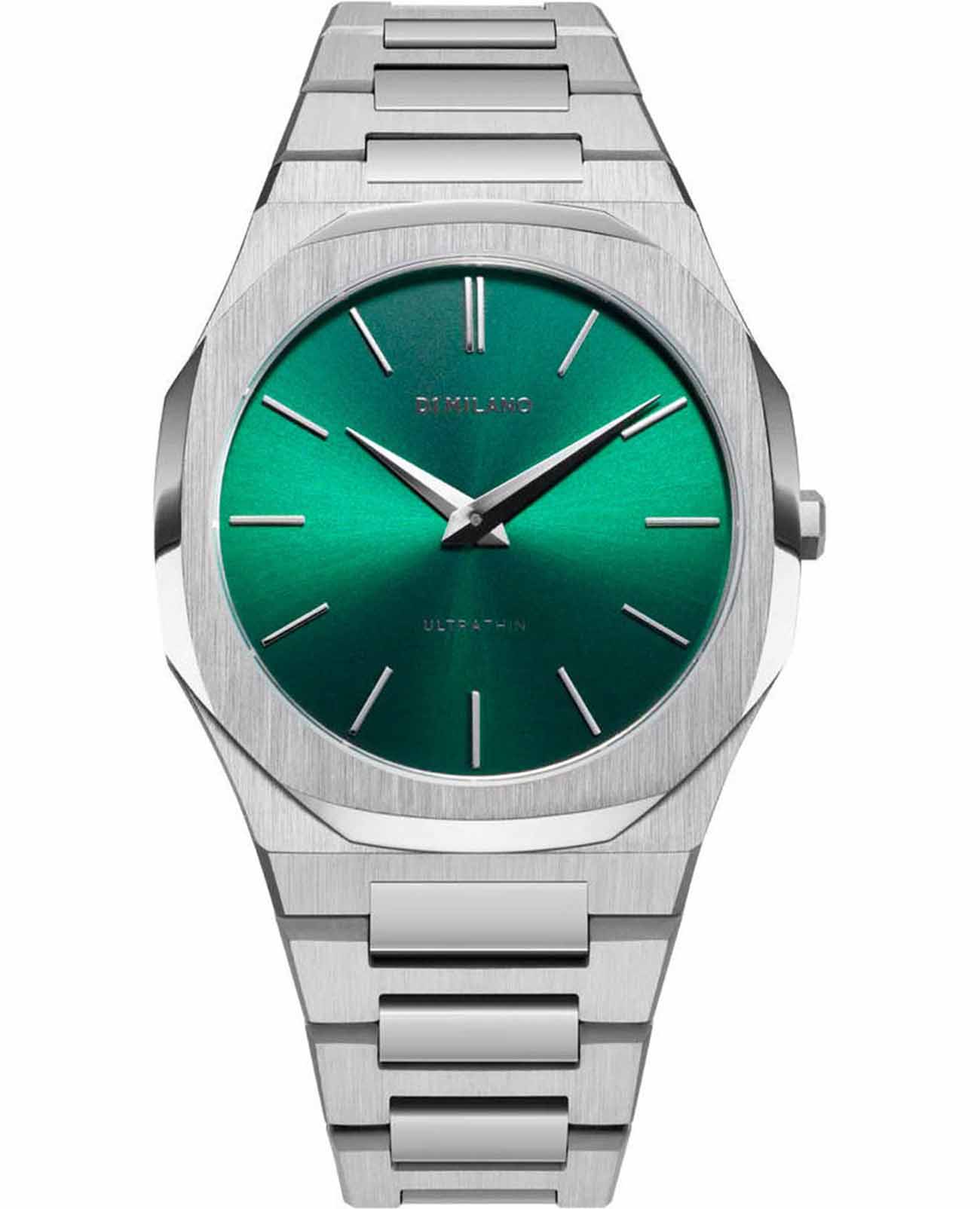 D1 Milano D1 Milano Ultra Thin UTBJ37  UTBJ37 кварцевые мужские часы зеленый циферблат, браслет нержавеющая сталь 316l — вид спереди