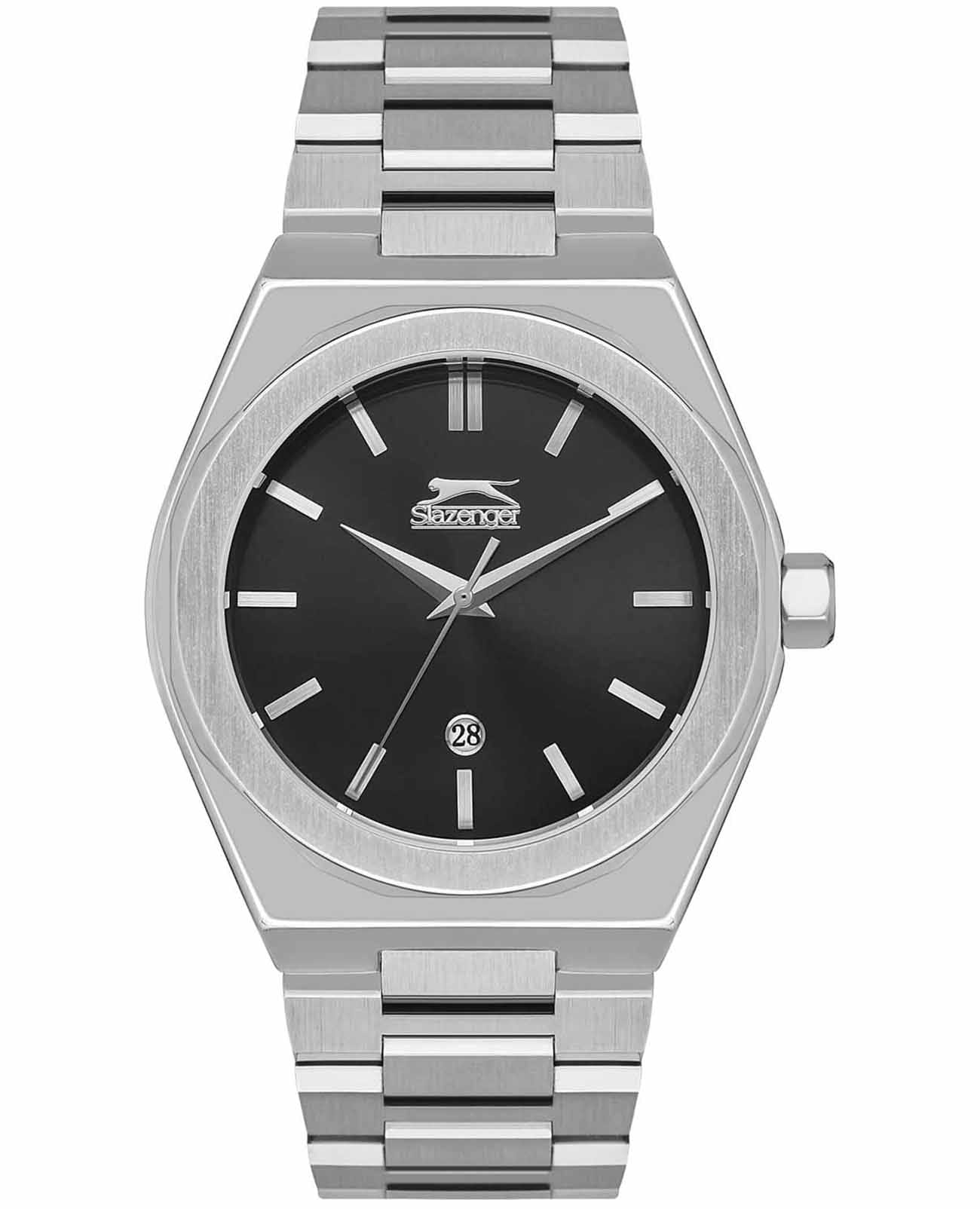 Slazenger Slazenger SL.09.2144.1.01  SL.09.2144.1.01 кварцевые мужские часы черный циферблат, браслет суперметалл — вид спереди