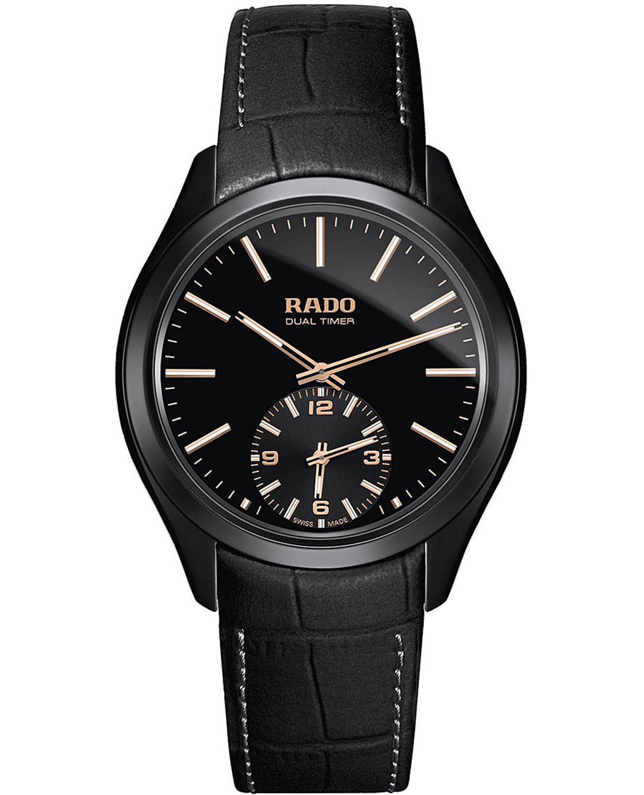 Rado Rado Hyperchrome Touch Dual Timer R32104165  R32104165 кварцевые мужские часы черный циферблат, браслет кожаный — вид спереди