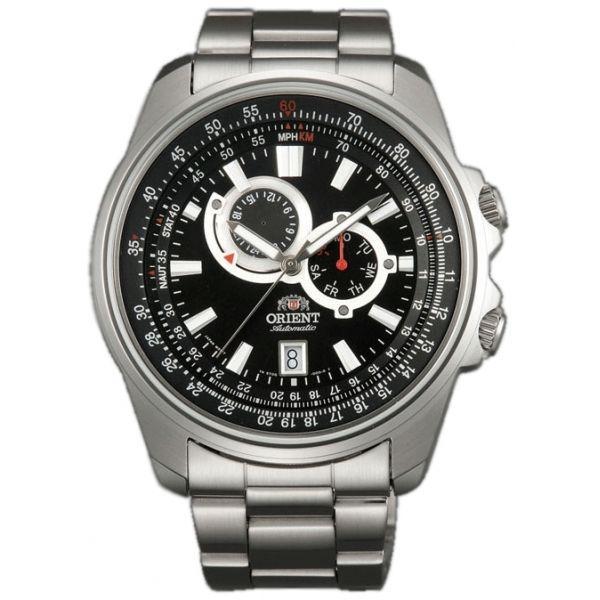 Orient Orient ET0Q003B (FET0Q003B)  FET0Q003B механические мужские часы черный циферблат, браслет  — вид спереди