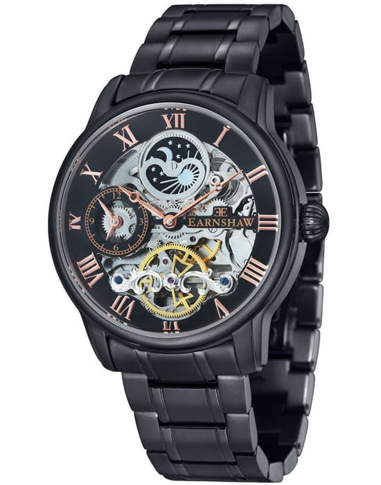Earnshaw Earnshaw Longitude ES-8006-55  ES-8006-55 механические мужские часы черный циферблат, браслет сталь с ip покрытием — вид спереди