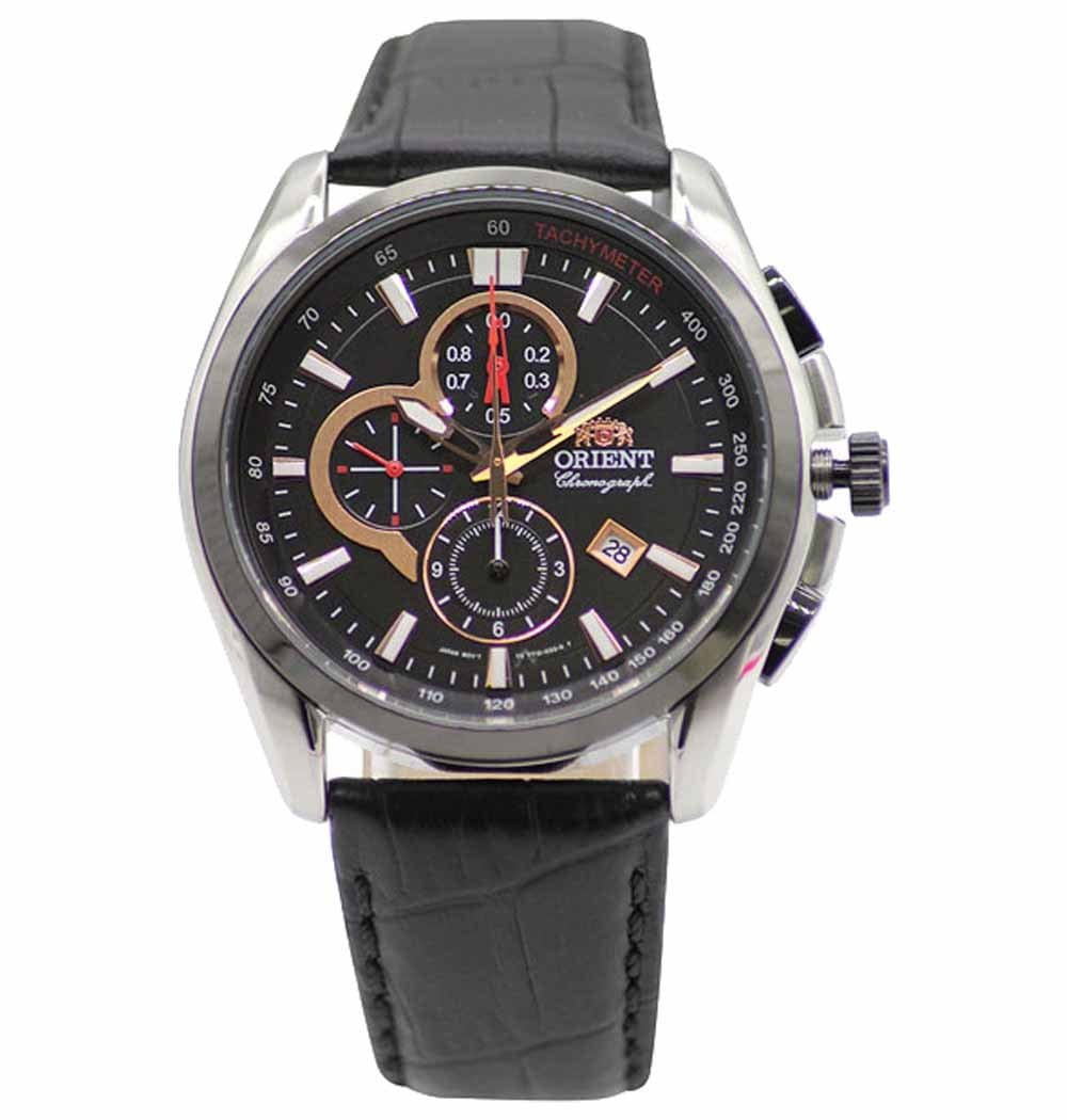 Orient Orient TT13003B (FTT13003B)  FTT13003B кварцевые мужские часы черный циферблат, браслет кожаный — вид спереди