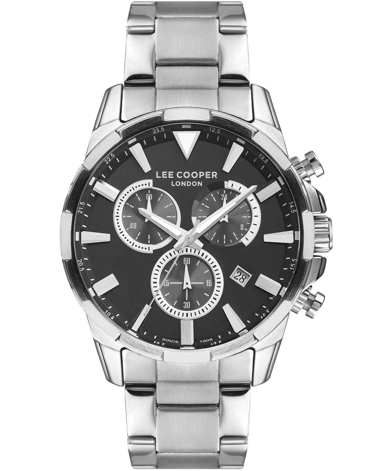 Lee Cooper Lee Cooper LC07385.350  LC07385.350 кварцевые мужские часы черный циферблат, браслет нержавеющая сталь — вид спереди