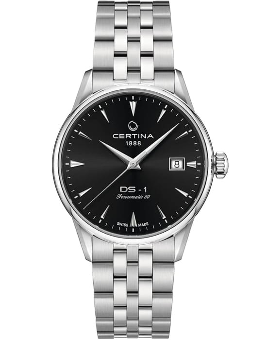 Certina Certina DS-1 C029.207.11.051.00 DS 1 C0292071105100 механические мужские часы черный циферблат, браслет нержавеющая сталь 316l — вид спереди