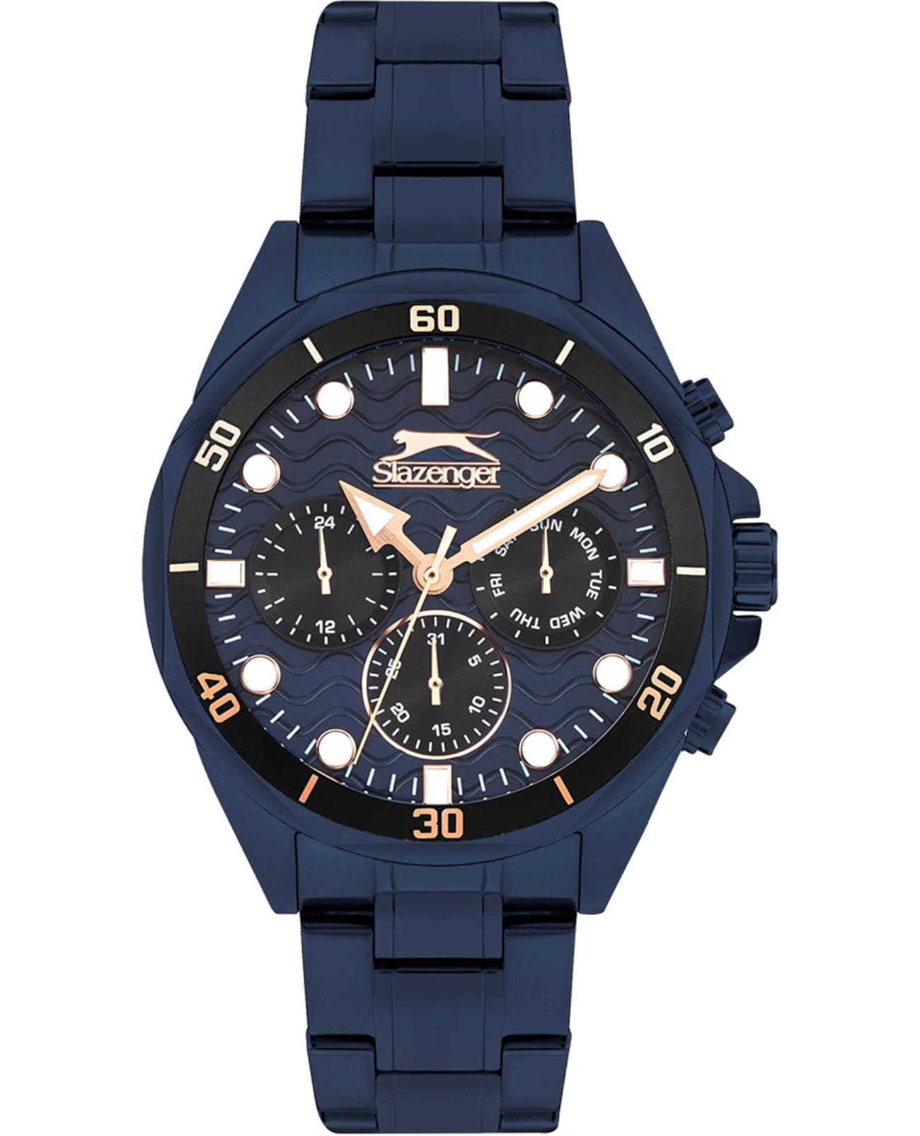 Slazenger Slazenger SL.09.2309.2.07  SL.09.2309.2.07 кварцевые мужские часы синий циферблат, браслет суперметалл с ip покрытием — вид спереди