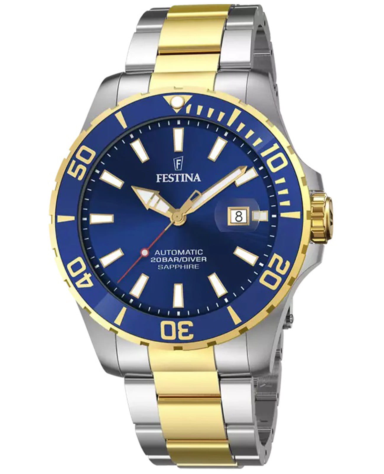 Festina Festina Automatic F20532/1  F20532/1 механические мужские часы синий циферблат, браслет сталь c pvd покрытием — вид спереди