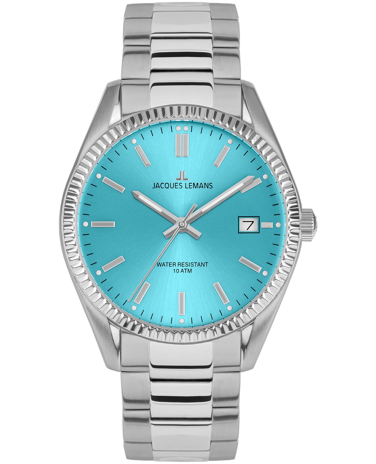 Jacques Lemans Jacques Lemans Derby 50-4D  50-4D кварцевые женские часы голубой циферблат, браслет нержавеющая сталь 316l — вид спереди