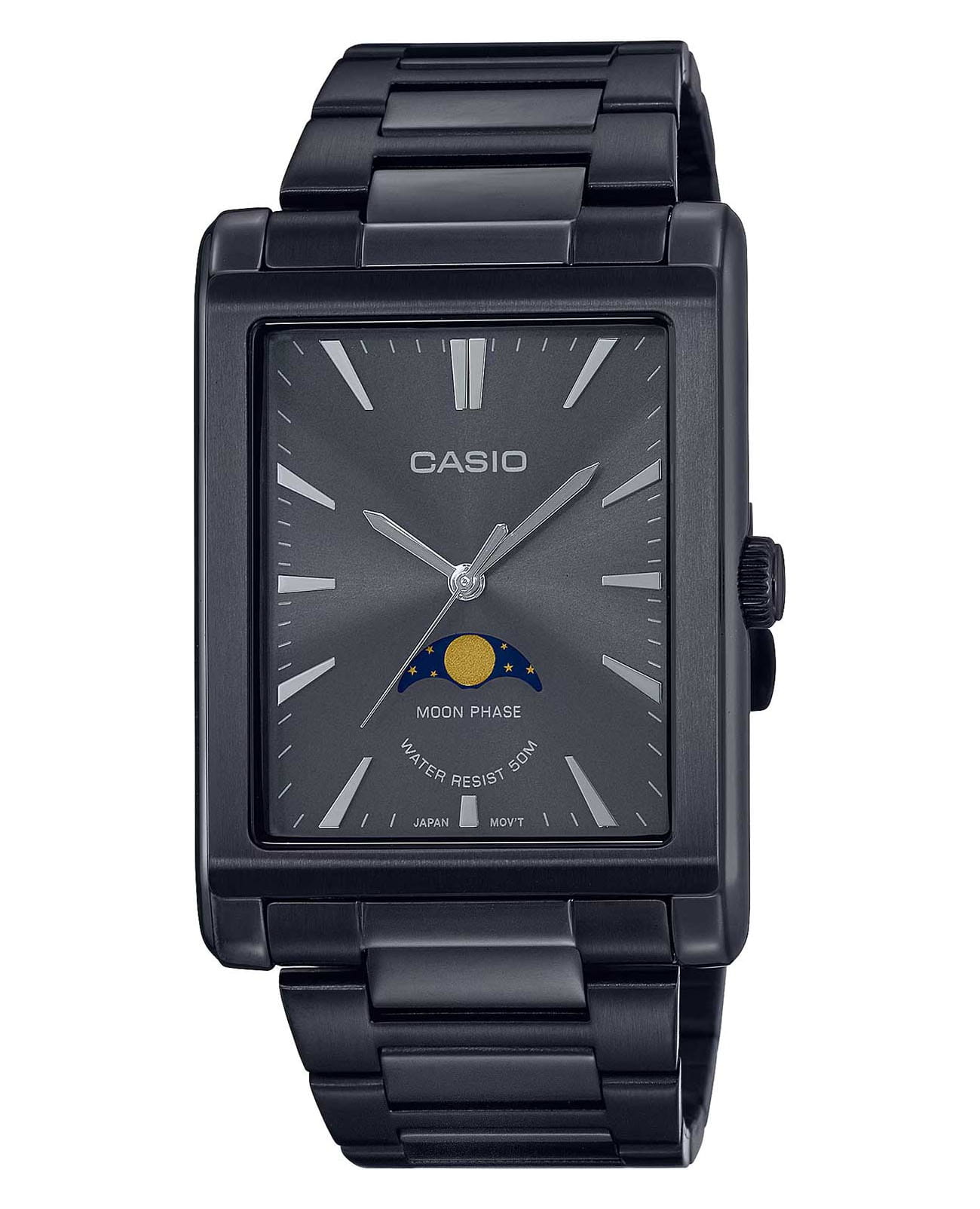 Casio Casio Collection MTP-M105B-1AVDF (MTP-M105B-1A)  MTP-M105B-1A кварцевые мужские часы черный циферблат, браслет нержавеющая сталь с ip-покрытием — вид спереди