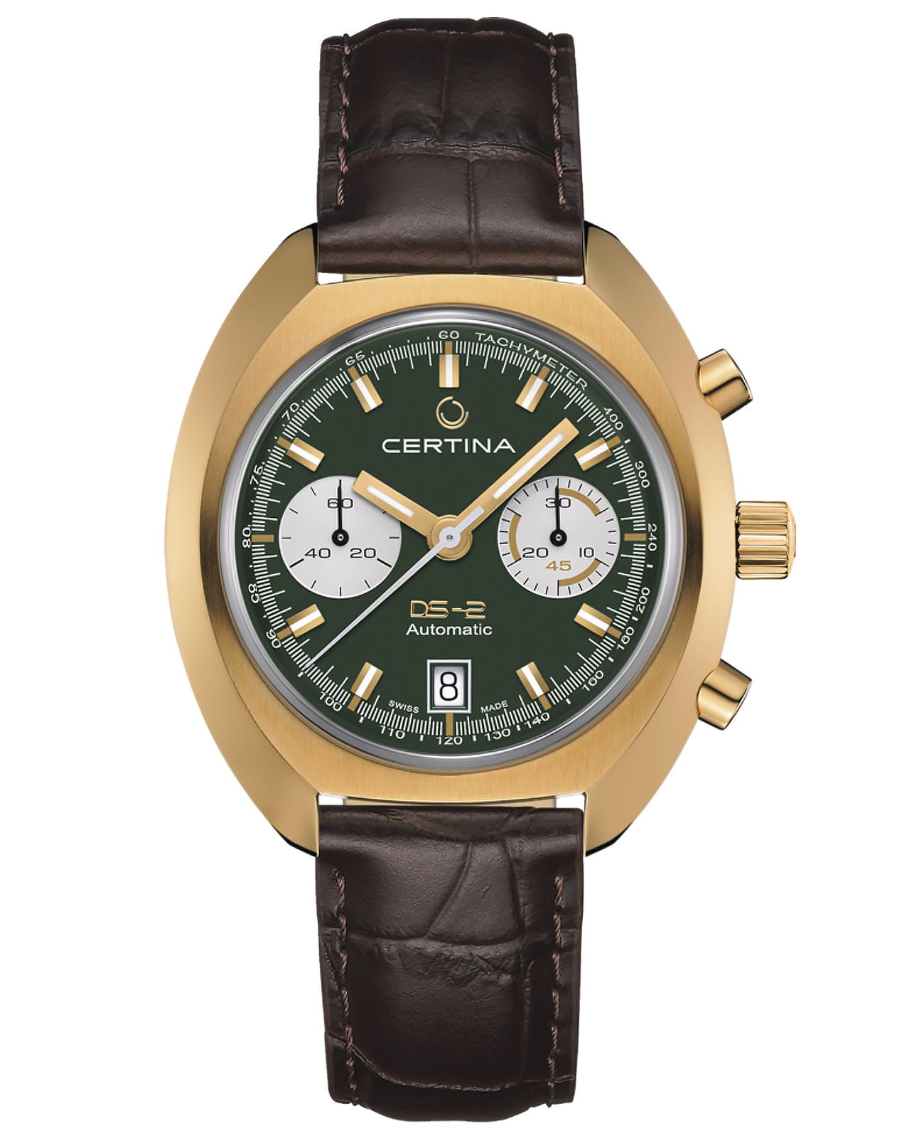 Certina Certina DS-2 C024.462.36.091.00 DS 2 C0244623609100 механические мужские часы зеленый циферблат, браслет кожаный — вид спереди