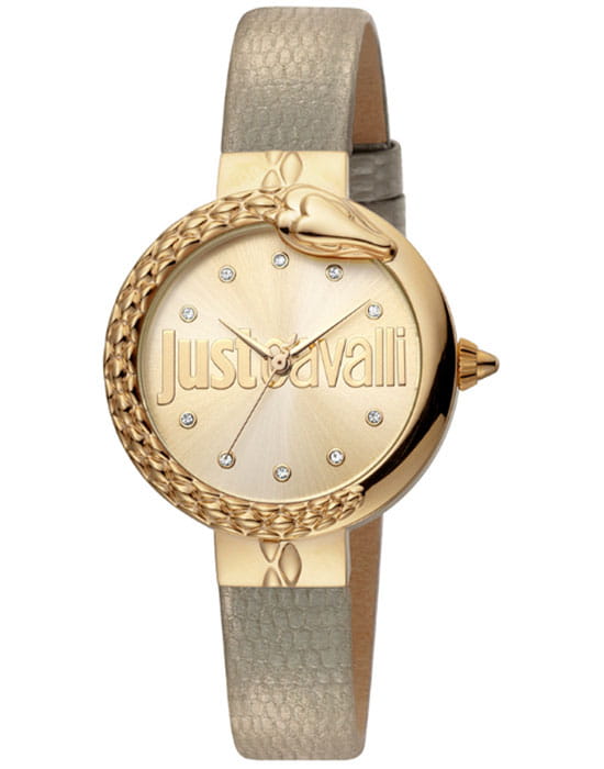 Just Cavalli Just Cavalli JC1L097L0025  JC1L097L0025 кварцевые женские часы золотой циферблат, браслет кожаный — вид спереди