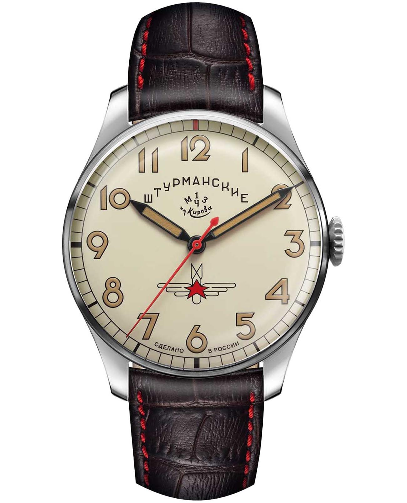 Штурманские Штурманские Гагарин 2416/4005399  2416/4005399 механические мужские часы шампань циферблат, браслет кожаный — вид спереди