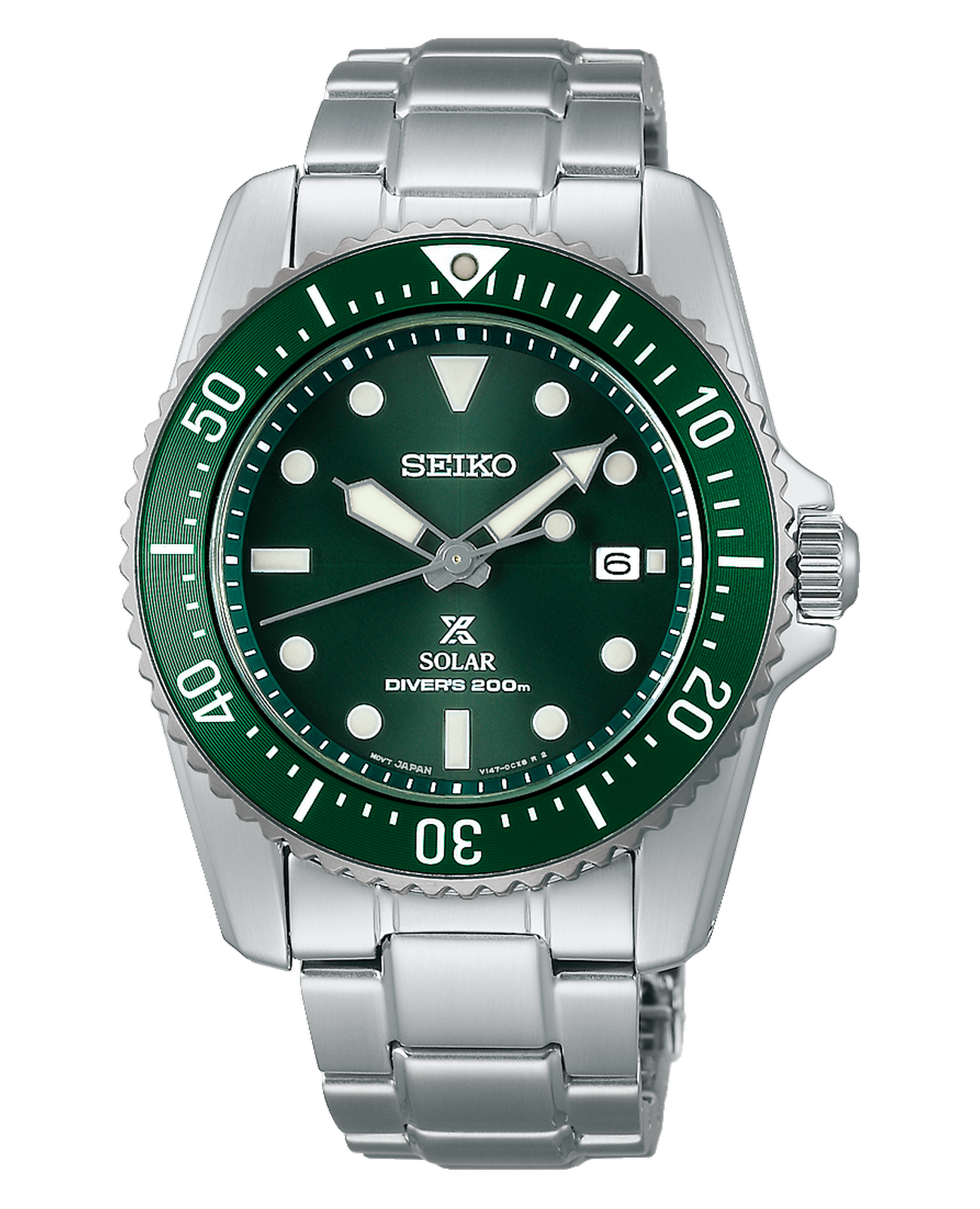 Seiko Seiko Prospex SNE583P1  SNE583P1 кварцевые мужские часы зеленый циферблат, браслет нержавеющая сталь — вид спереди