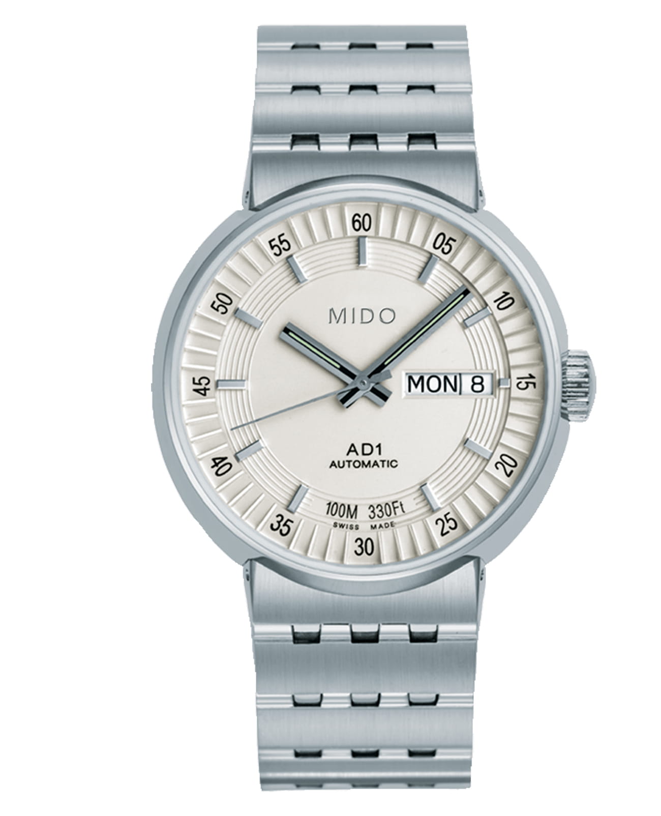 Mido Mido All Dial M8330.4.11.13  M833041113 механические мужские часы белый циферблат, браслет нержавеющая сталь — вид спереди