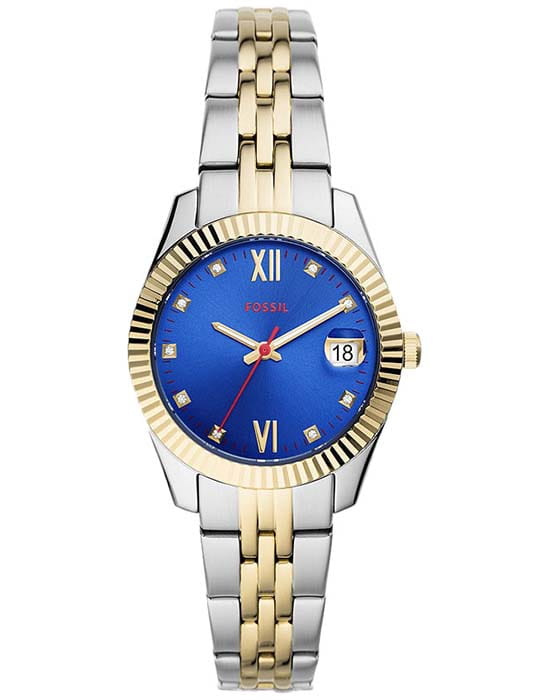 Fossil Fossil FB-01  ES4899  ES4899 кварцевые женские часы синий циферблат, браслет сталь c pvd покрытием — вид спереди