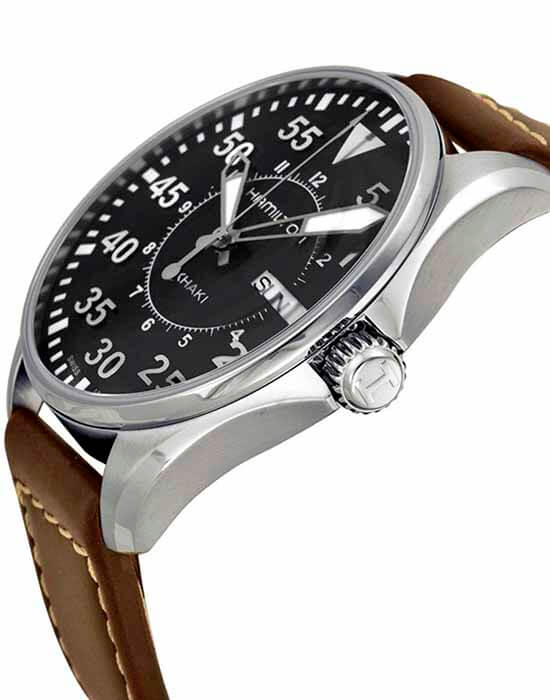 Hamilton Hamilton Khaki Aviation Pilot Day Date Quartz H64611535, khaki aviation швейцария мужские часы на браслете кожаный боковой вид