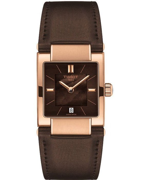 Tissot Tissot T02 T090.310.37.381.00  T0903103738100 кварцевые женские часы коричневый циферблат, браслет кожаный — вид спереди
