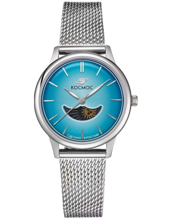 Космос Космос Солнце и Луна K 617.19.39 M  K 617.19.39 M кварцевые женские часы голубой циферблат, браслет нержавеющая сталь — вид спереди
