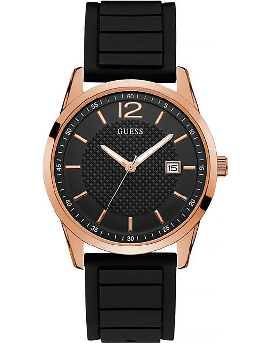 Guess Guess W0991G7  W0991G7 кварцевые мужские часы черный циферблат, браслет силикон — вид спереди