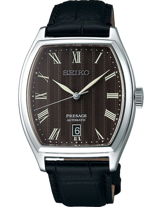 Seiko Seiko Presage SRPD07J1  SRPD07J1 механические мужские часы черный циферблат, браслет кожаный — вид спереди