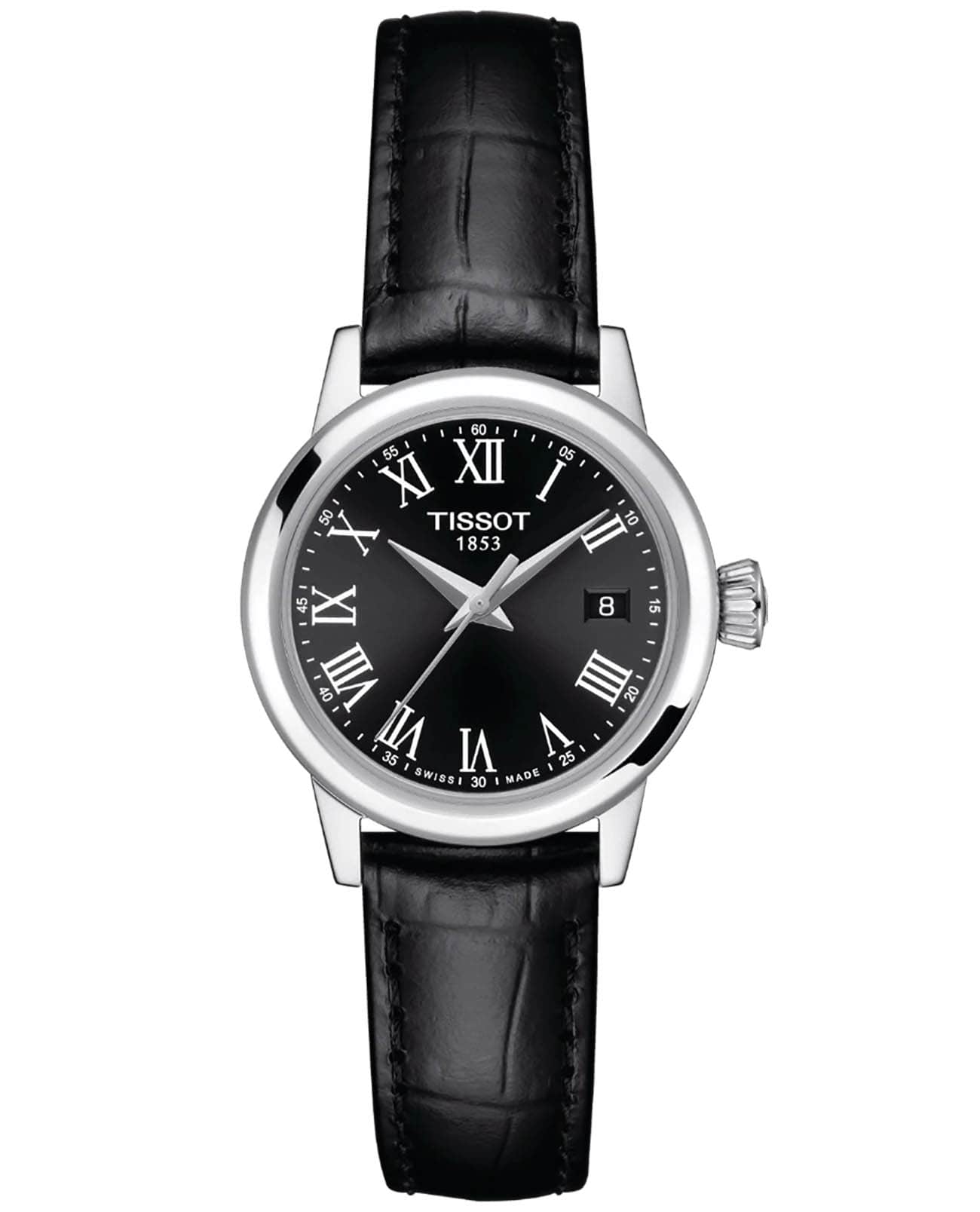 Tissot Tissot Classic Dream Lady T129.210.16.053.00 Classic Dream T1292101605300 кварцевые женские часы черный циферблат, браслет кожаный — вид спереди