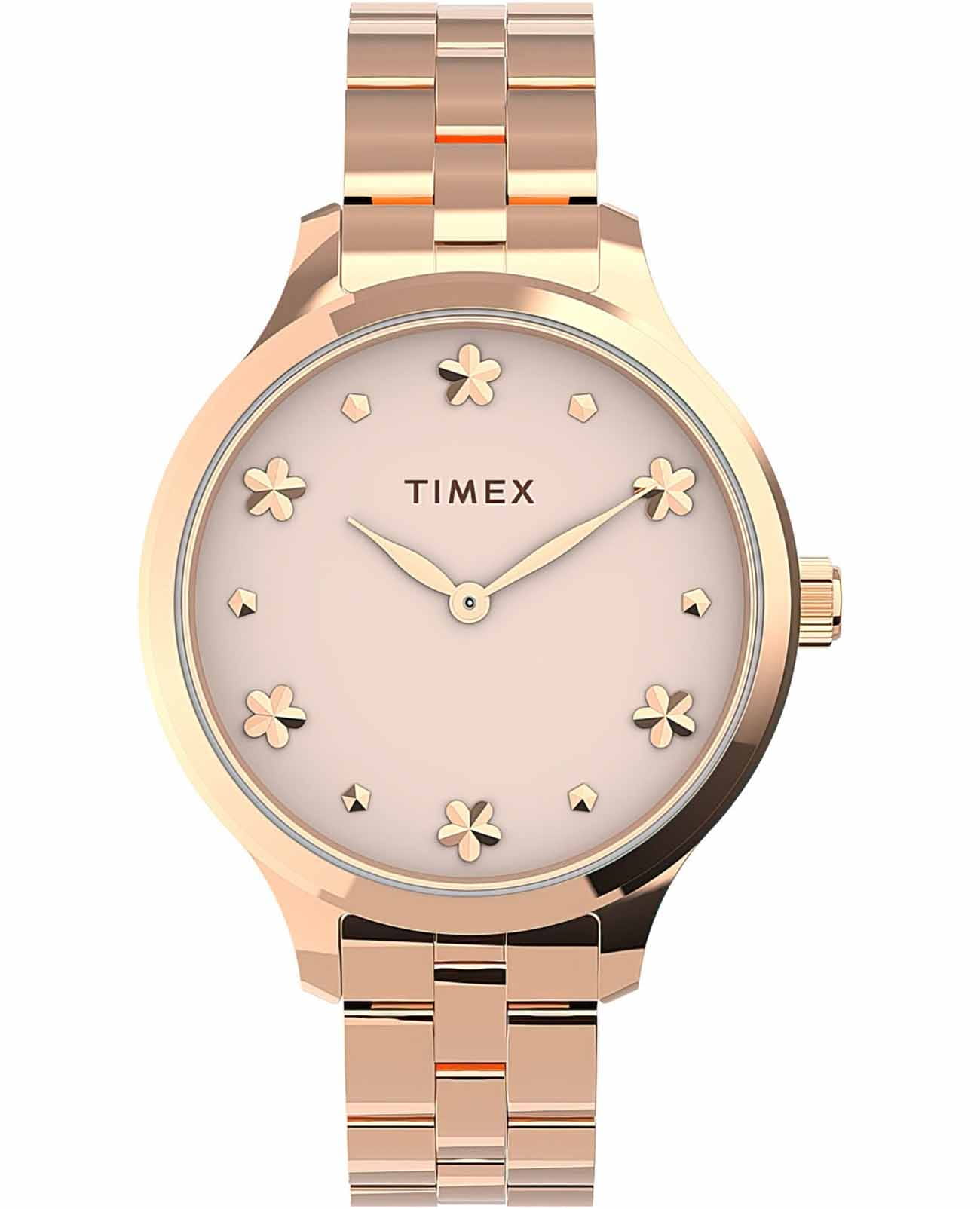 Timex Timex Peyton TW2V23400  TW2V23400 кварцевые женские часы розовый циферблат, браслет нержавеющая сталь с pvd-покрытием — вид спереди