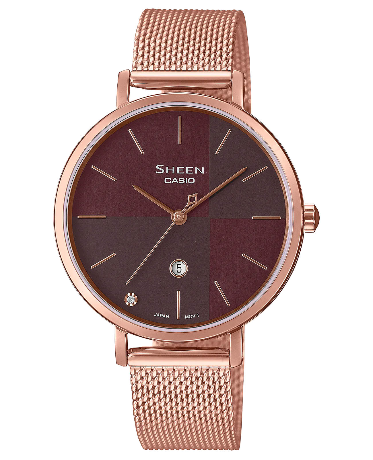 Casio Casio Sheen SHE-4547PGM-5A  SHE-4547PGM-5A кварцевые женские часы  циферблат, браслет нержавеющая сталь — вид спереди