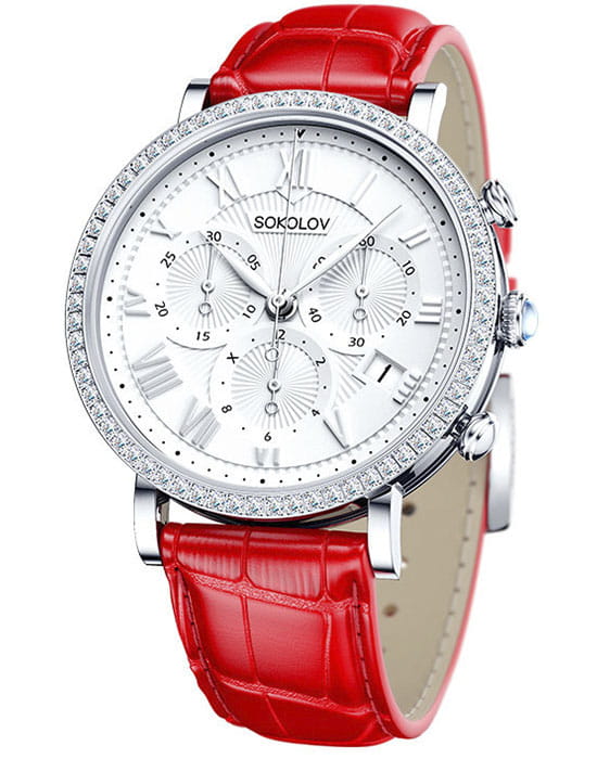 Sokolov 127.30.00.001.01.03.2  127.30.00.001.01.03.2  женские часы белый циферблат, браслет кожаный — вид спереди