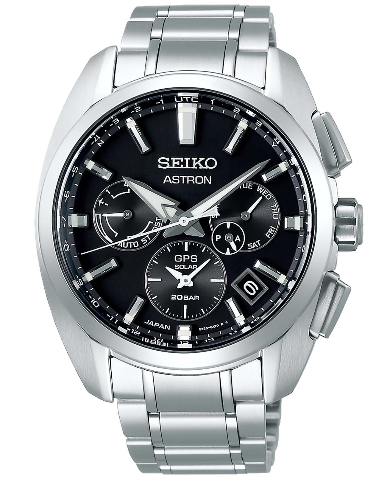 Seiko Seiko Astron GPS Solar SSH067J1  SSH067J1 кварцевые мужские часы черный циферблат, браслет титановый — вид спереди