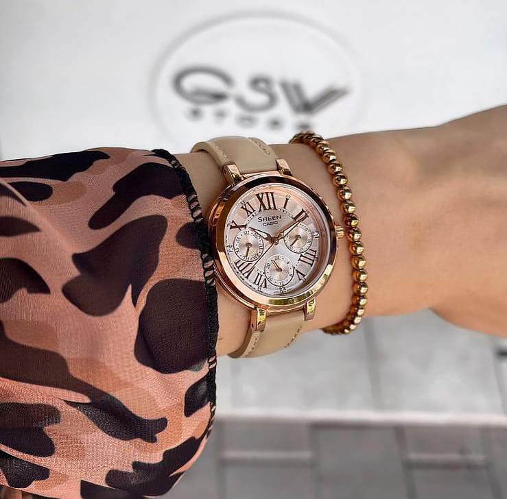 Casio Casio Sheen SHE-3034GL-9A кварцевые женские часы часы крупный план розовый циферблата