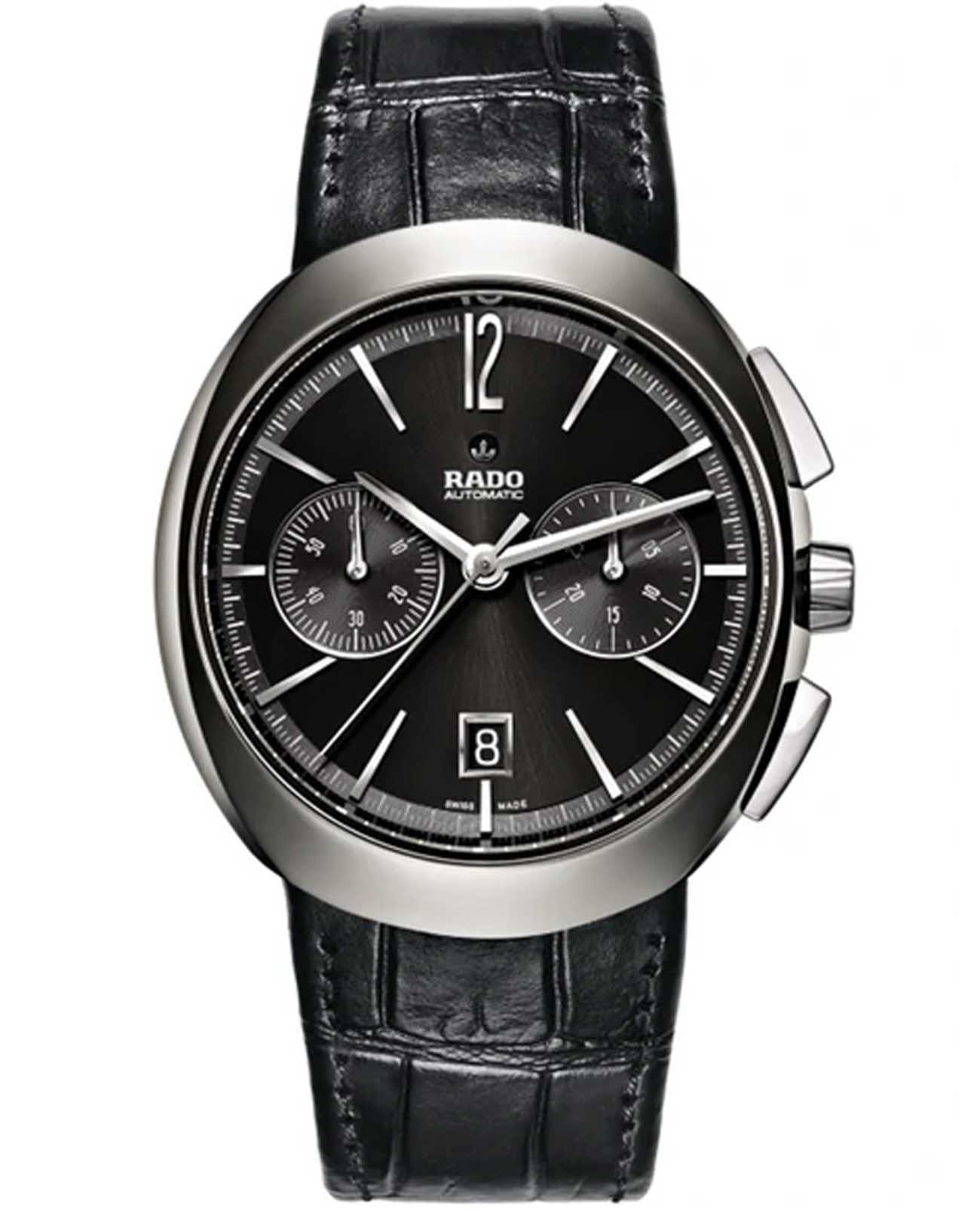 Rado Rado D-Star R15198155 Automatic R15198155 механические мужские часы черный циферблат, браслет кожаный — вид спереди
