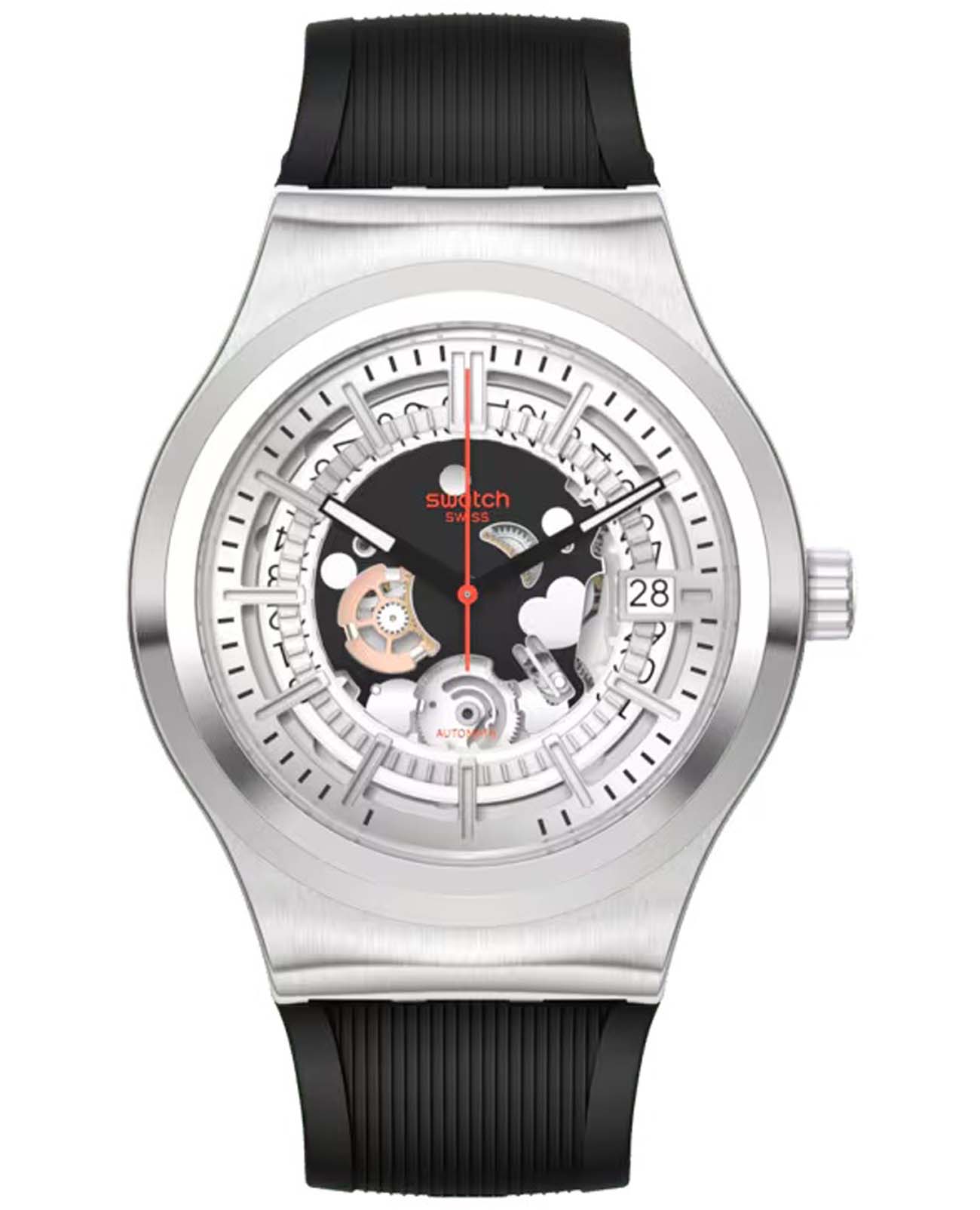 Swatch Swatch Irony Sistem51 YIS431  YIS431  механические мужские часы серебристый циферблат, браслет резина — вид спереди