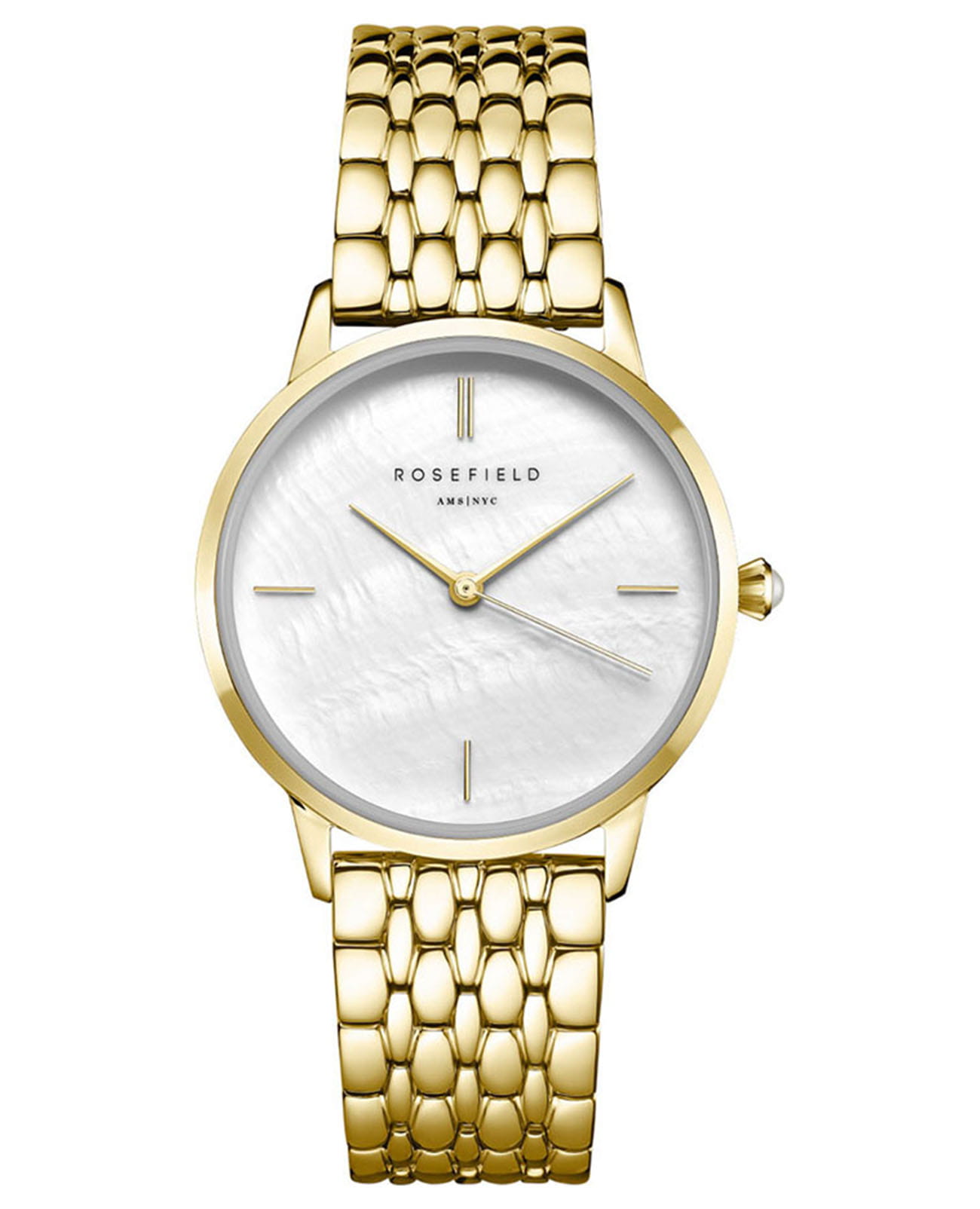 Rosefield Rosefield The Pearl RMGSG-R01  RMGSG-R01 кварцевые женские часы перламутровый циферблат, браслет сталь c pvd покрытием — вид спереди