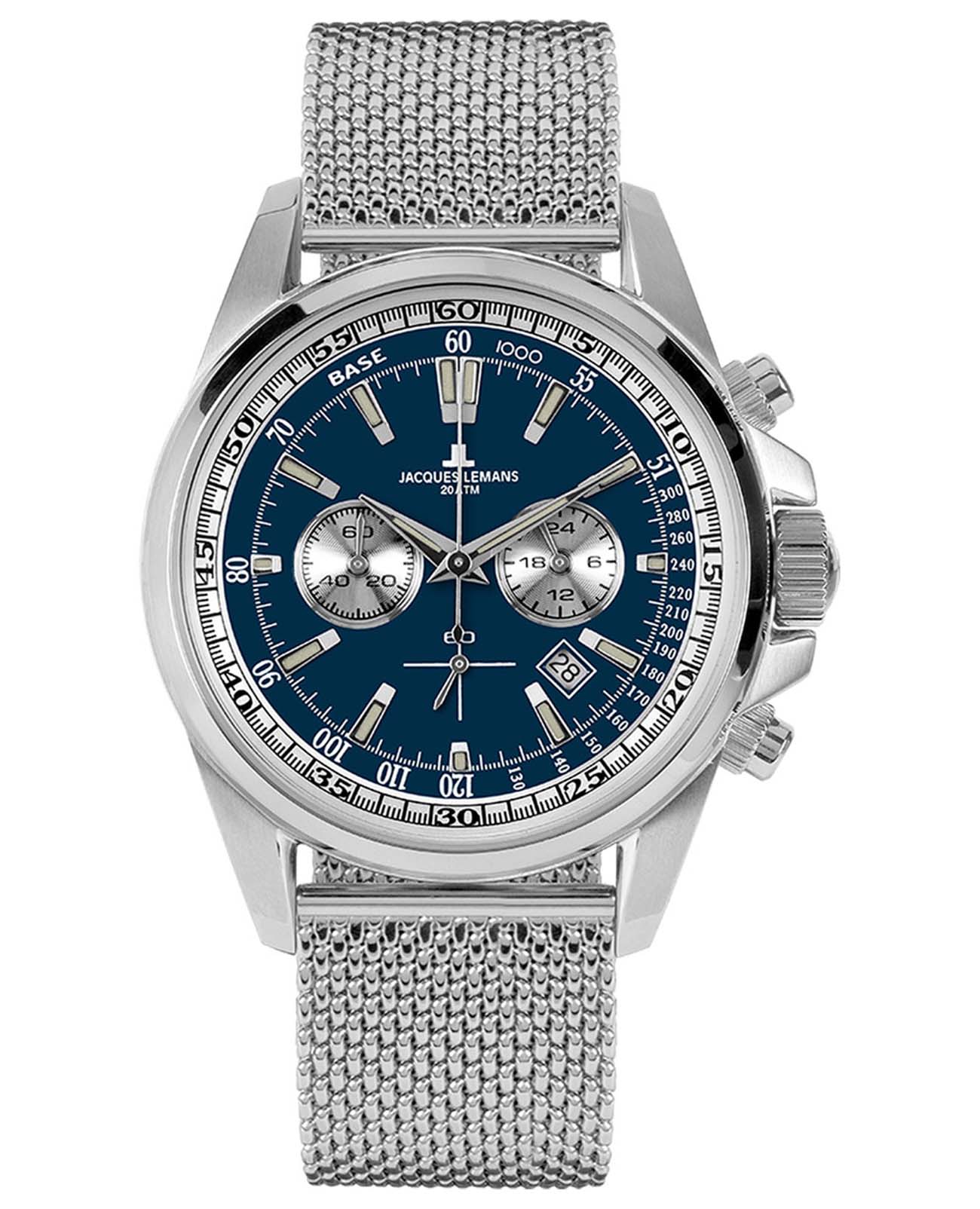 Jacques Lemans Jacques Lemans Liverpool 1-1117VS  1-1117VS кварцевые мужские часы синий циферблат, браслет нержавеющая сталь — вид спереди