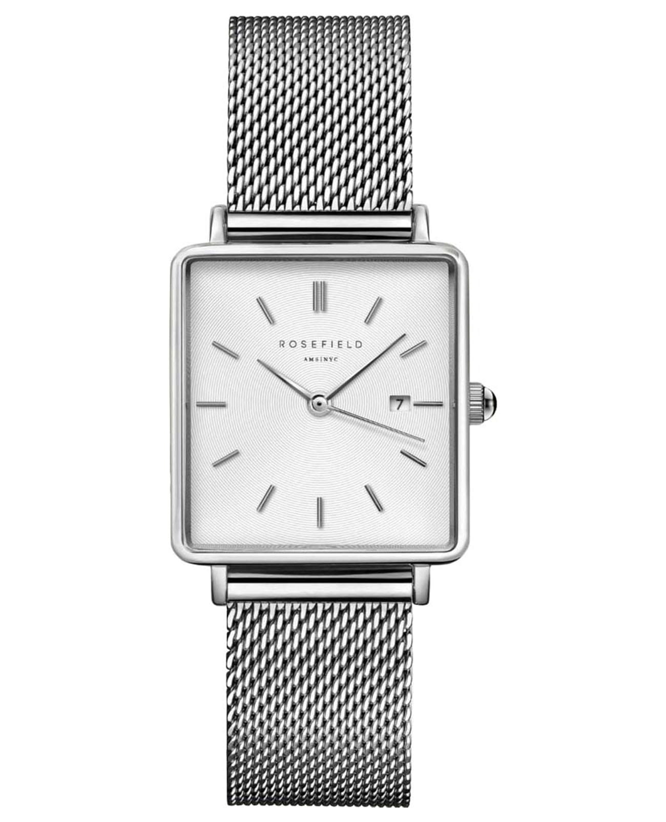 Rosefield Rosefield The Boxy QWSS-Q02  QWSS-Q02 кварцевые женские часы белый циферблат, браслет нержавеющая сталь — вид спереди