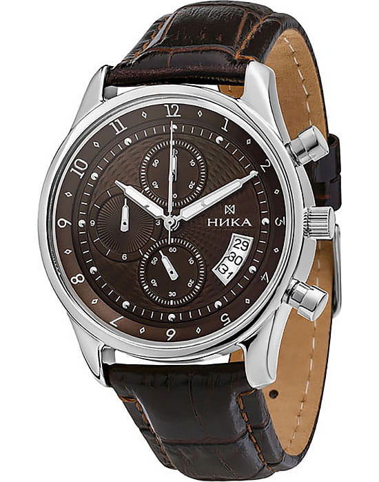 Ника 1876.0.9.62C  1876.0.9.62C кварцевые мужские часы коричневый циферблат, браслет кожаный — вид спереди