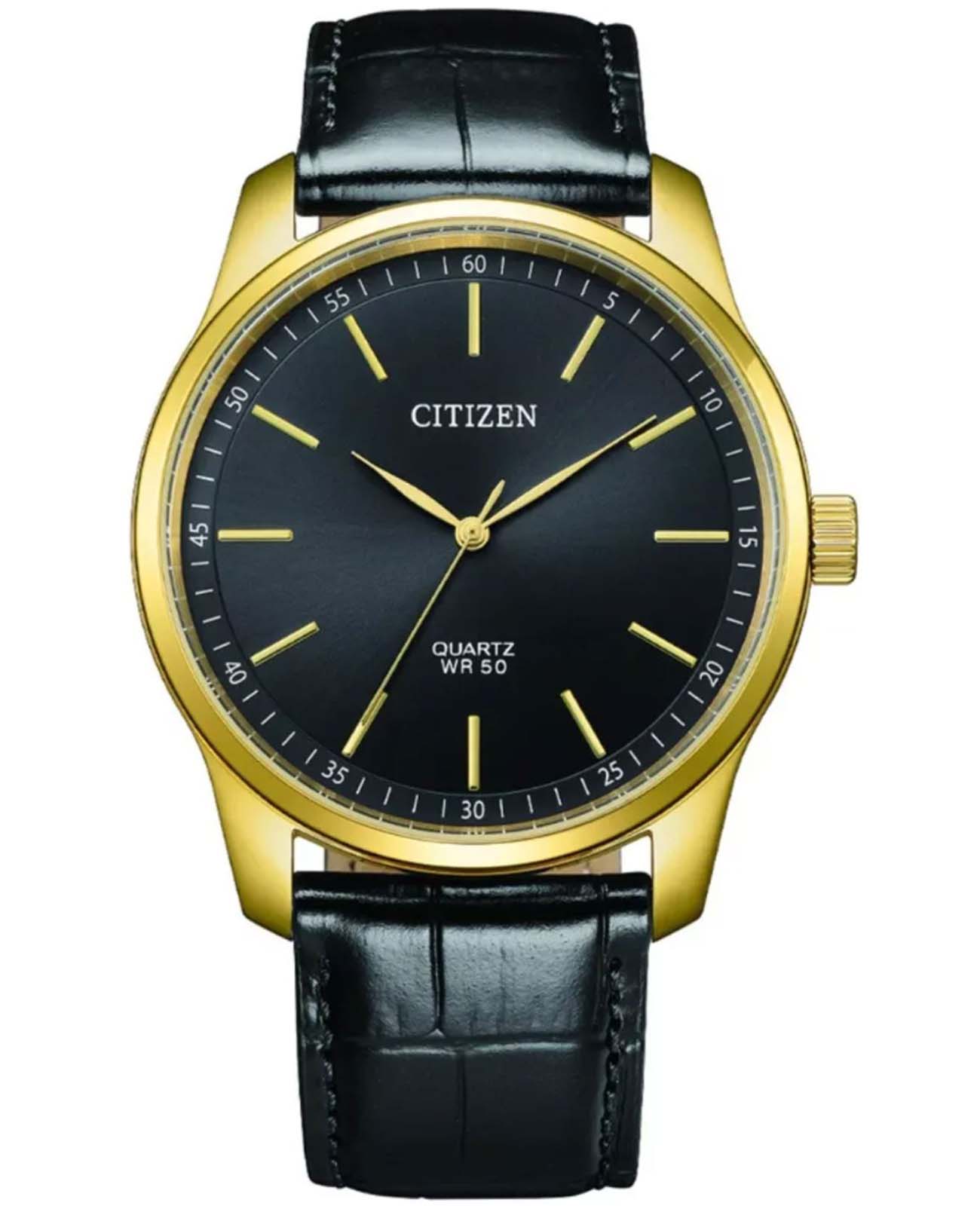 Citizen Citizen Quartz BH5002-02E  BH5002-02E кварцевые мужские часы черный циферблат, браслет кожаный — вид спереди
