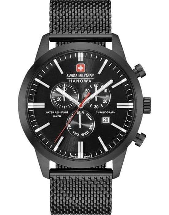 Swiss Military Hanowa Swiss Military Hanowa 06-3308.13.007  06-3308.13.007 кварцевые мужские часы черный циферблат, браслет  — вид спереди