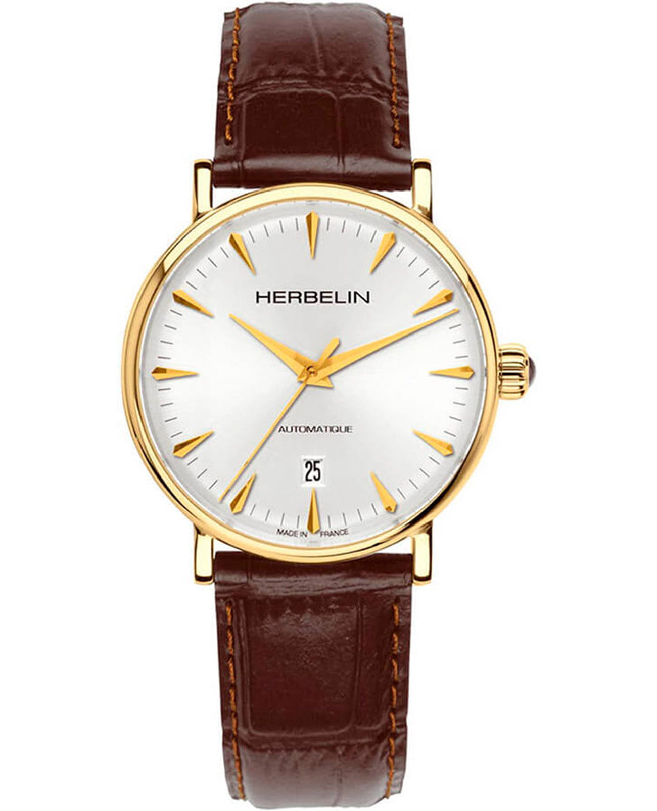 Herbelin Herbelin Inspiration 1647P11MA  1647P11MA механические мужские часы серебристый циферблат, браслет кожаный — вид спереди