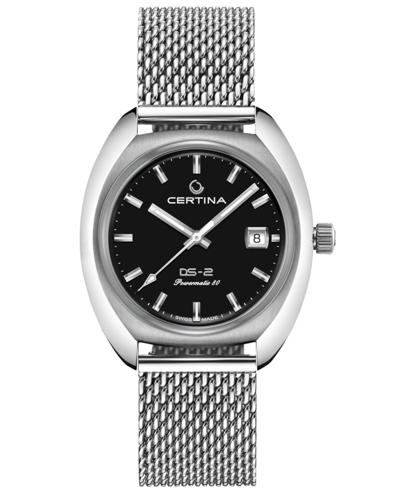 Certina Certina DS-2 C024.407.11.051.00 DS 2 C0244071105100 механические мужские часы черный циферблат, браслет нержавеющая сталь — вид спереди