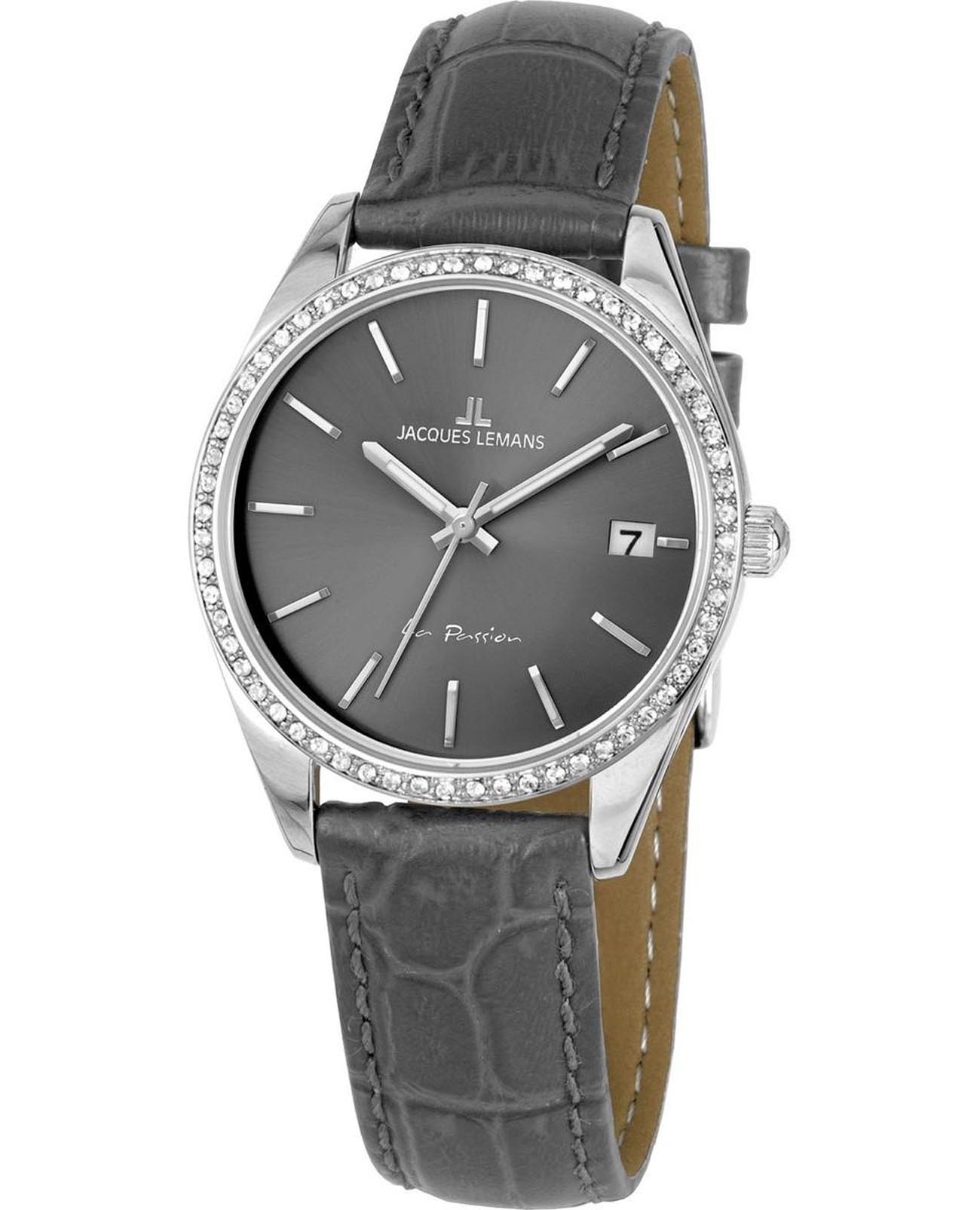 Jacques Lemans Jacques Lemans La Passion 1-2085A  1-2085A кварцевые женские часы черный циферблат, браслет кожаный — вид спереди