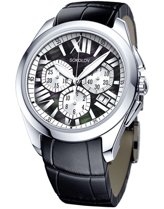 Sokolov 148.30.00.000.08.01.2  148.30.00.000.08.01.2 кварцевые женские часы черный циферблат, браслет кожаный — вид спереди