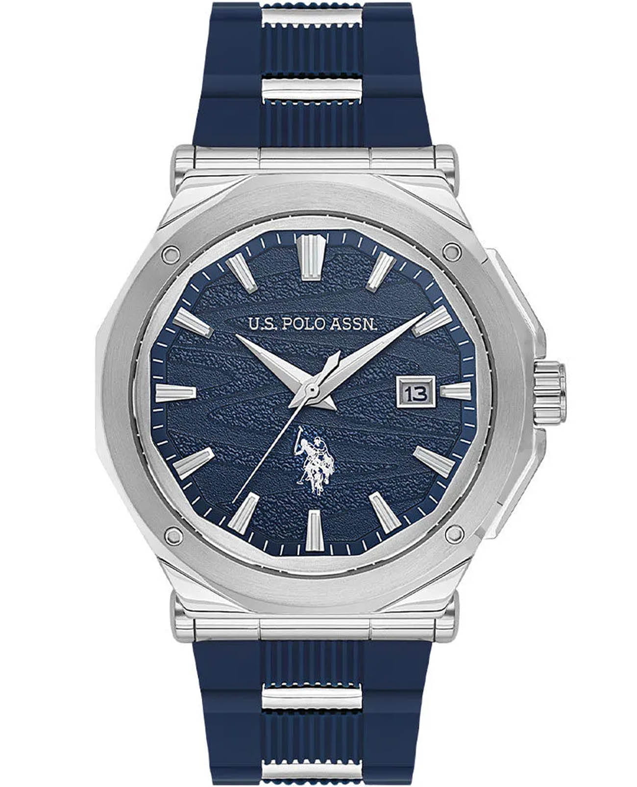 U.S. Polo Assn. U.S. Polo Assn. Fundamental USPA1107-02  USPA1107-02 кварцевые мужские часы синий циферблат, браслет силикон — вид спереди