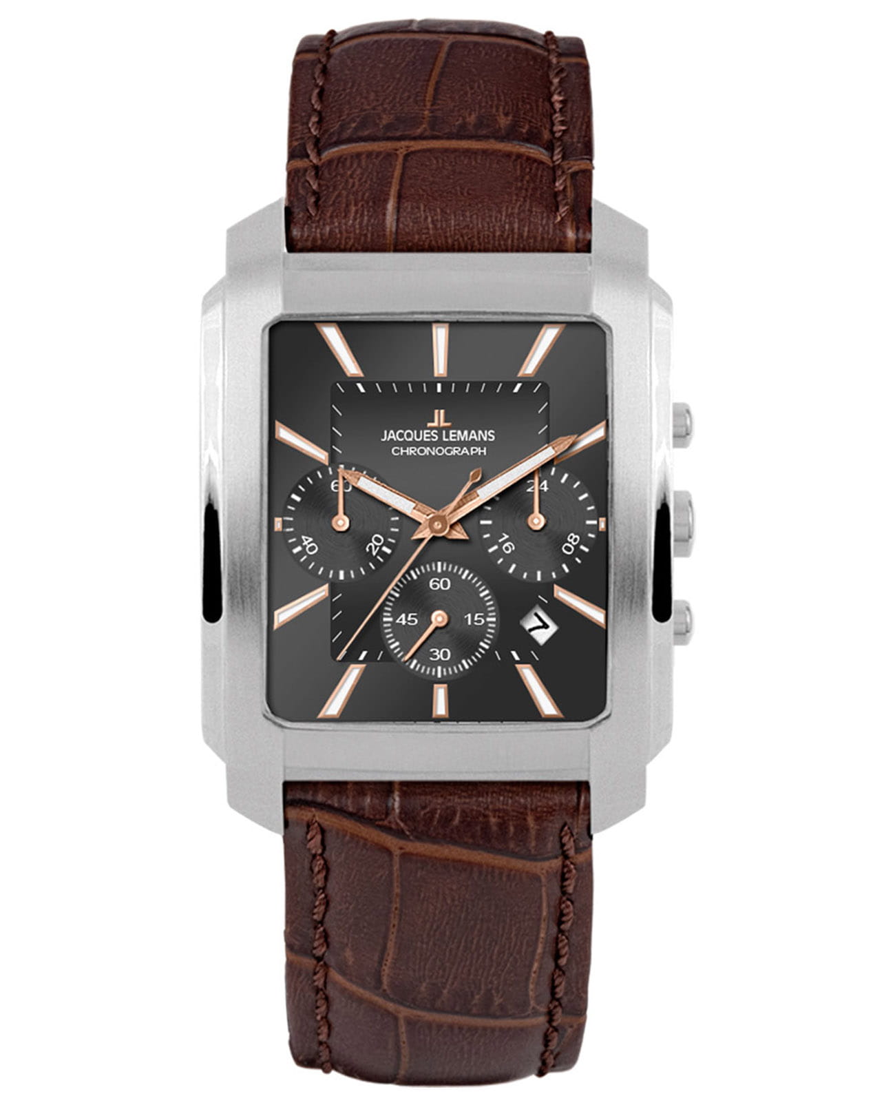 Jacques Lemans Jacques Lemans Classic 1-2149B  1-2149B кварцевые мужские часы серый циферблат, браслет кожаный — вид спереди