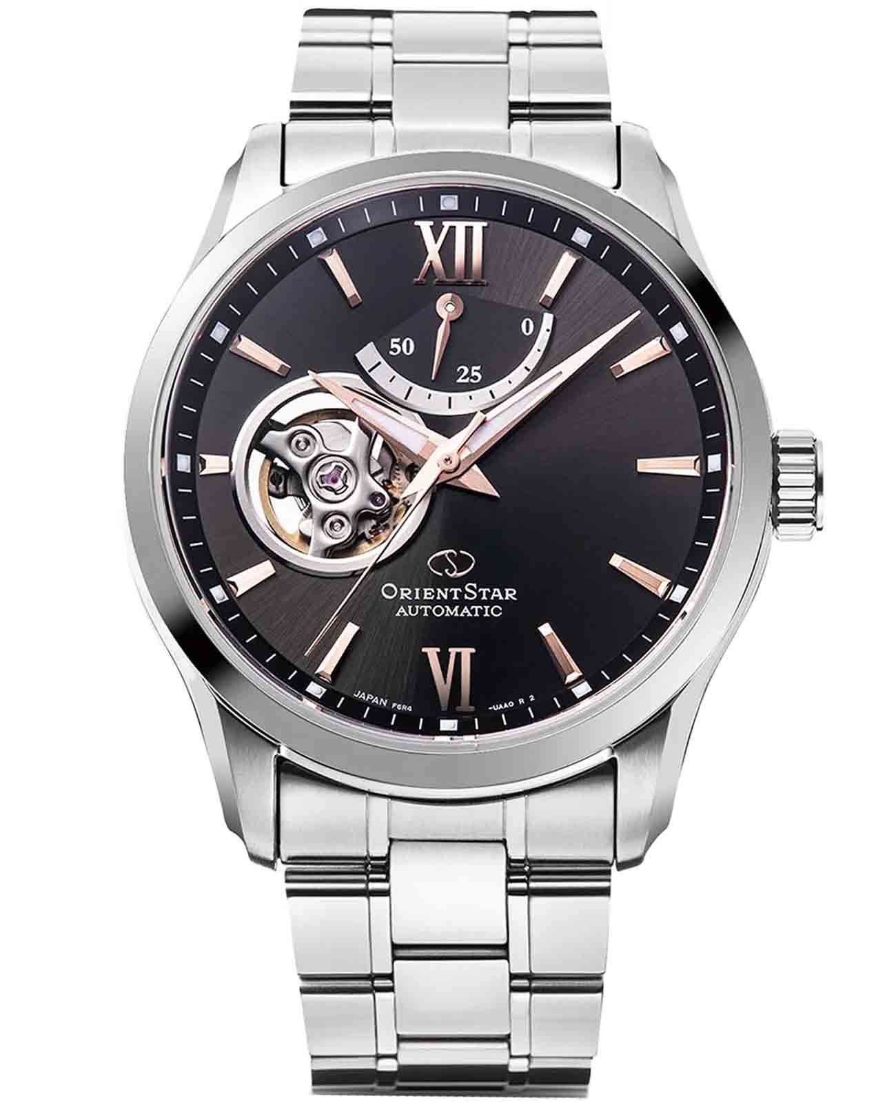 Orient Orient Star RE-AT0009N (RK-AT0009N)  RE-AT0009N механические мужские часы черный циферблат, браслет нержавеющая сталь — вид спереди
